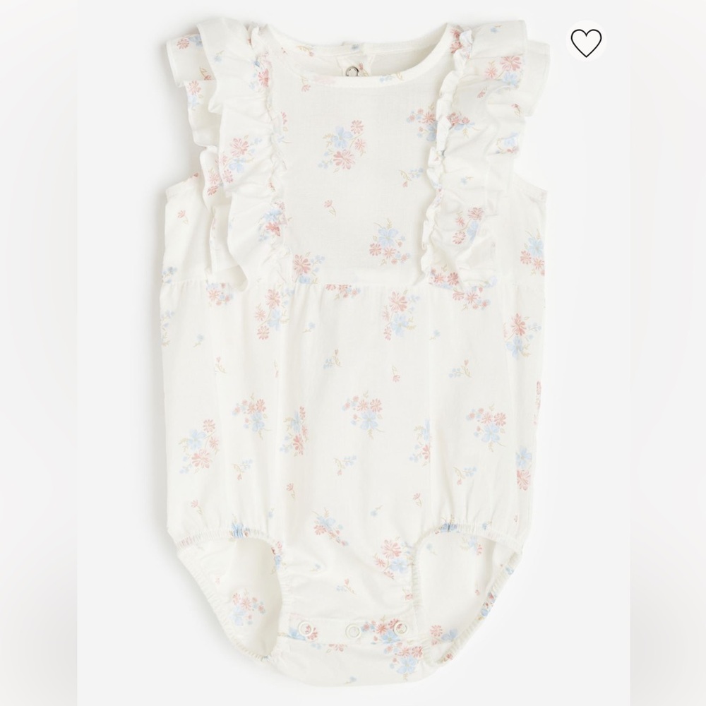 H&M Baby Toddler Girls Floral Ruffle-Trimmed Romper Bodysuit 12 Months